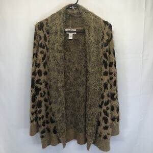 Oliver by Escio Leopard Sweater Brown Eyelash Duster Cardigan Size L